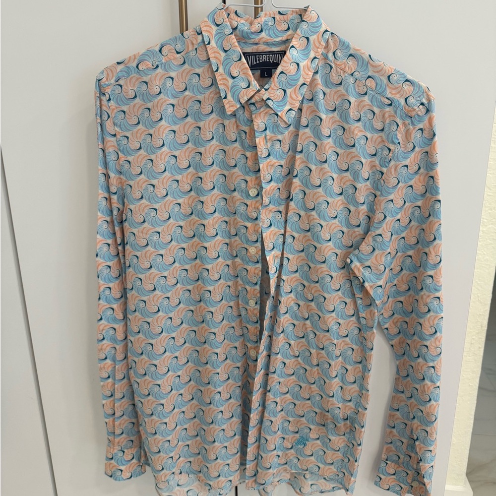 Vilebrequin Men's Blue and Pink Wave Shirt
